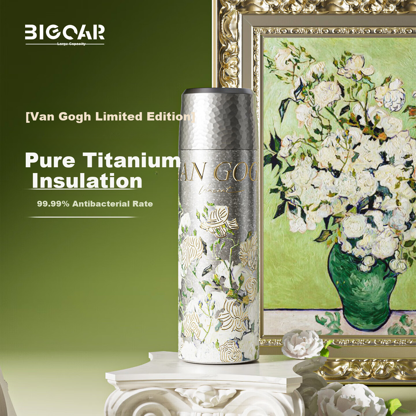 Big Car Pure Titanium Insulated Tea Separation Van Gogh Collaboration Portable Outdoor Car Travel Office Tea Cup Gift Stew Tea Cup