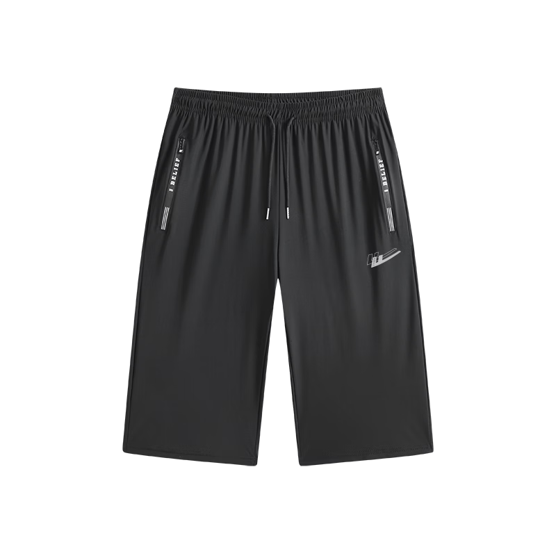 Warrior Men's Summer Quick-Dry Seven-Point Pants Breathable Ice Silk Casual Sports Pants Black XL
