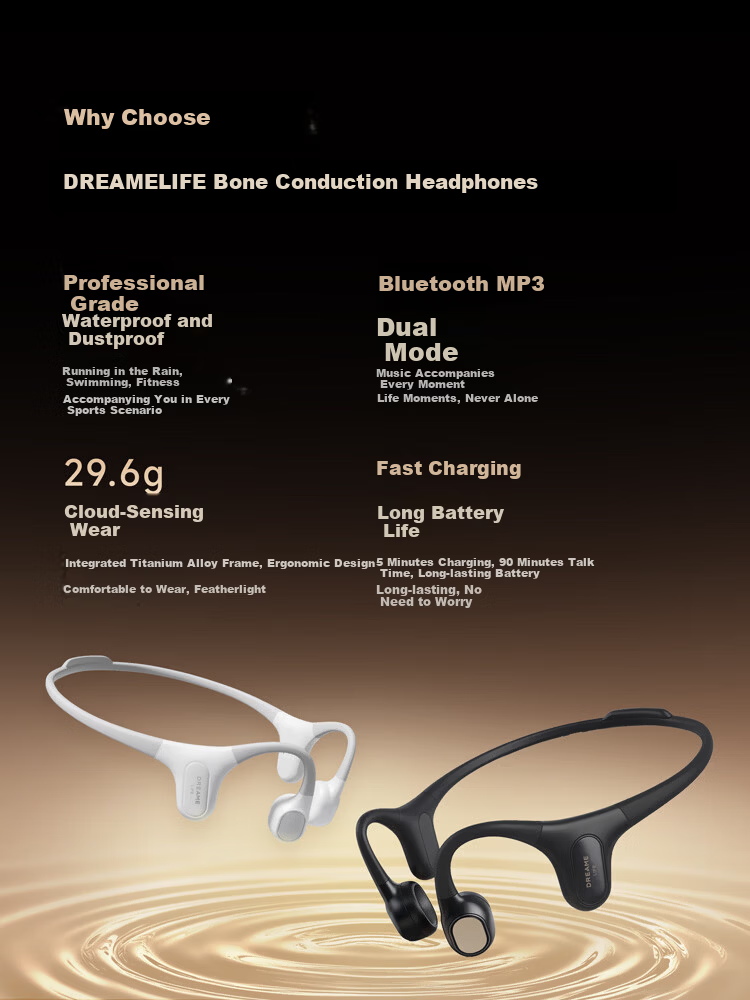 DREAME LIFE Bone Conduction Bluetooth Earphones Wireless Swimming Running Sports Over-Ear High-Quality Sweatproof Long Battery Life Smart Device 3