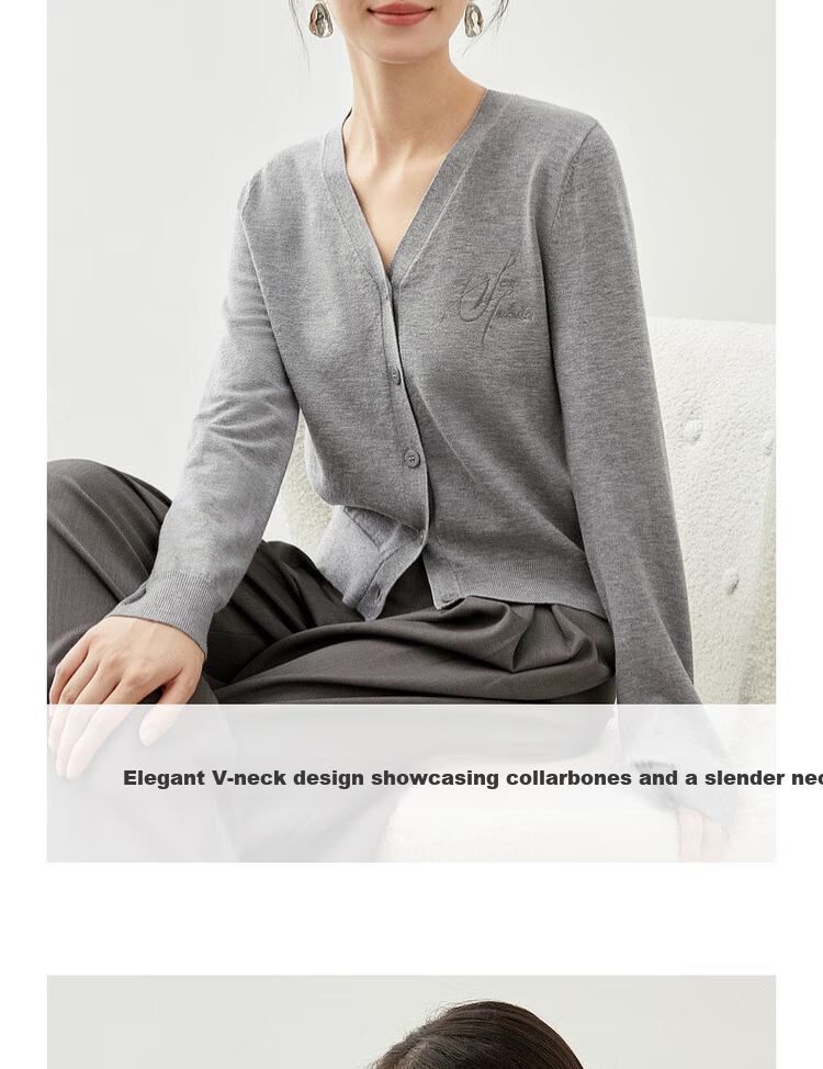 Sentubila Spring Summer Casual V-Neck Cardigan Knitwear Women Simple High-End Top Cardigan Innerwear Light Gray M 4
