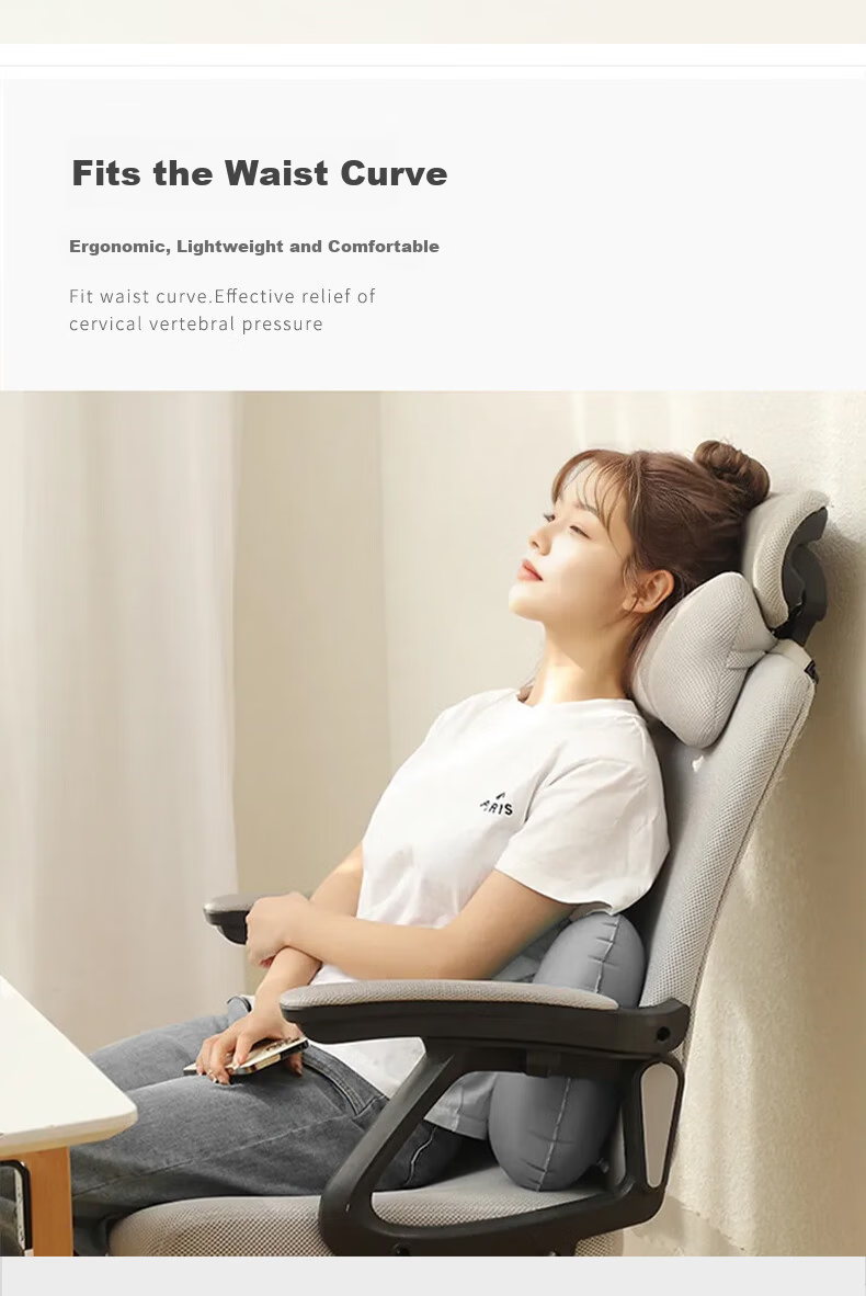 JAJALIN Inflatable Travel Pillow Press-to-Inflate Portable Lumbar Support Nap Pillow Gray 4