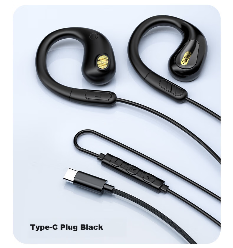 Yinwangsi [Over 1 Million Sold Online + 2026 New Model] Type-C Wired Earphones, Non-In And Ear-Hook Style, for Sports Running, USB Interface, Compatible with Apple, Huawei, Honor, Xiaomi 9
