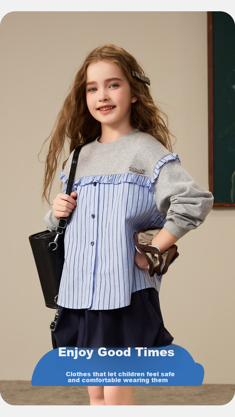 ASK JUNIOR Kids Hoodie 2026 Spring Striped Colorblock Sportswear Girls' Academy Style Ruffle Top 1