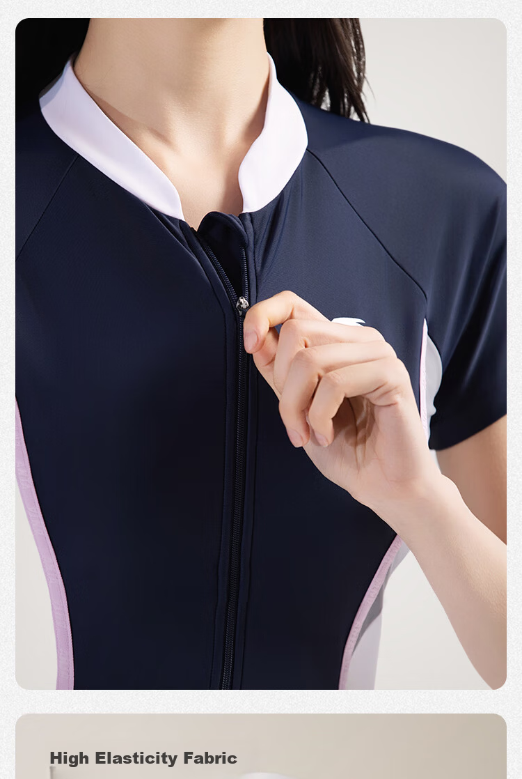 Anta Women's New Short Sleeve One-Piece Swimsuit Slim Fit Conservative Professional Racing Swimwear Purple Gray M 9