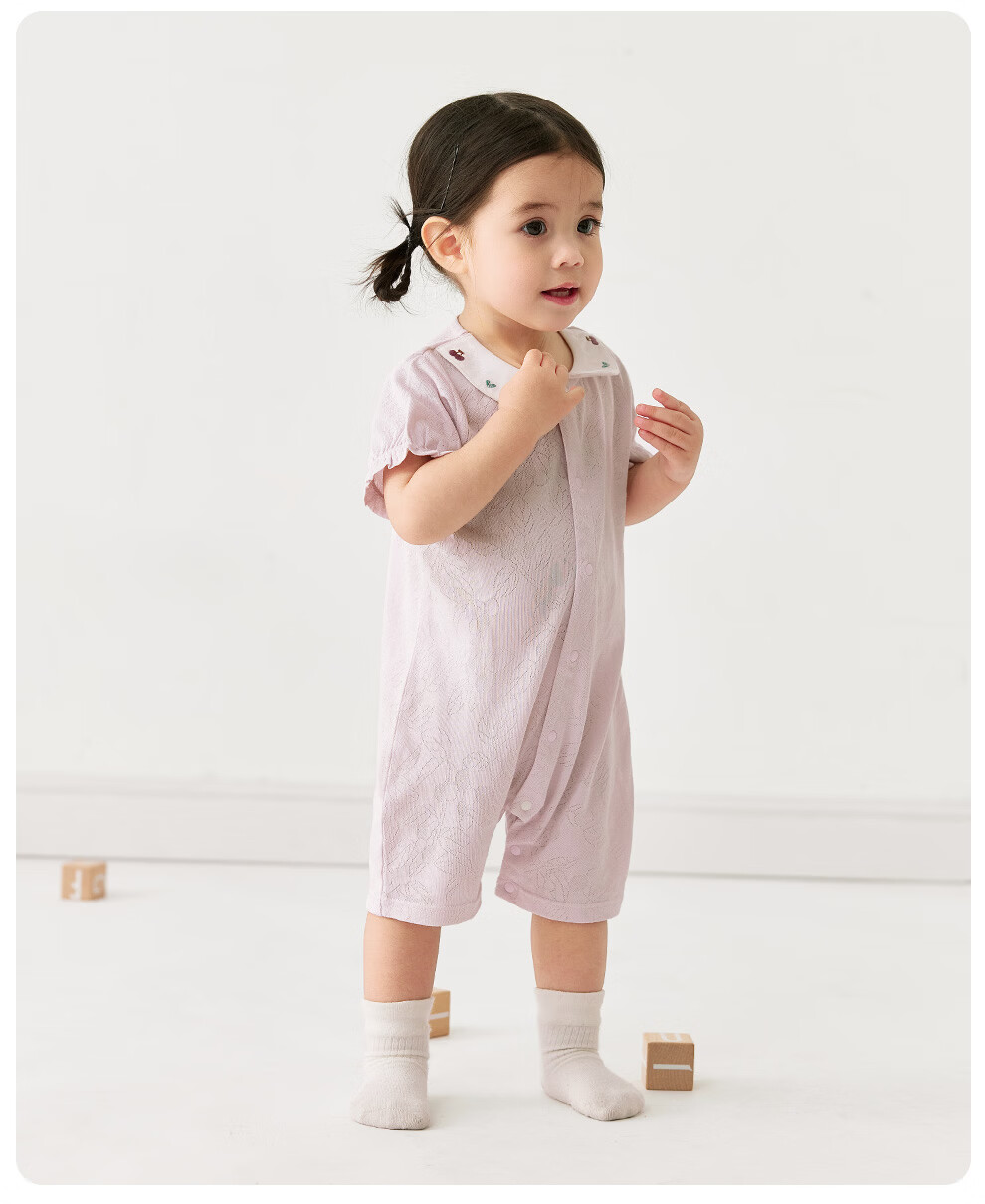 Wismorni Ice Silk Cotton Bamboo Fiber Baby Romper, Thin Breathable Infant Clothing, Short-Sleeve Summer Outfit 14
