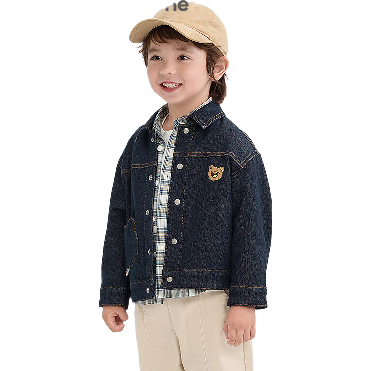 BALABALA BalaOne Baby Denim Jacket, Cute Bear Pattern, Boys' Autumn Outerwear, Versatile, 208325105105
