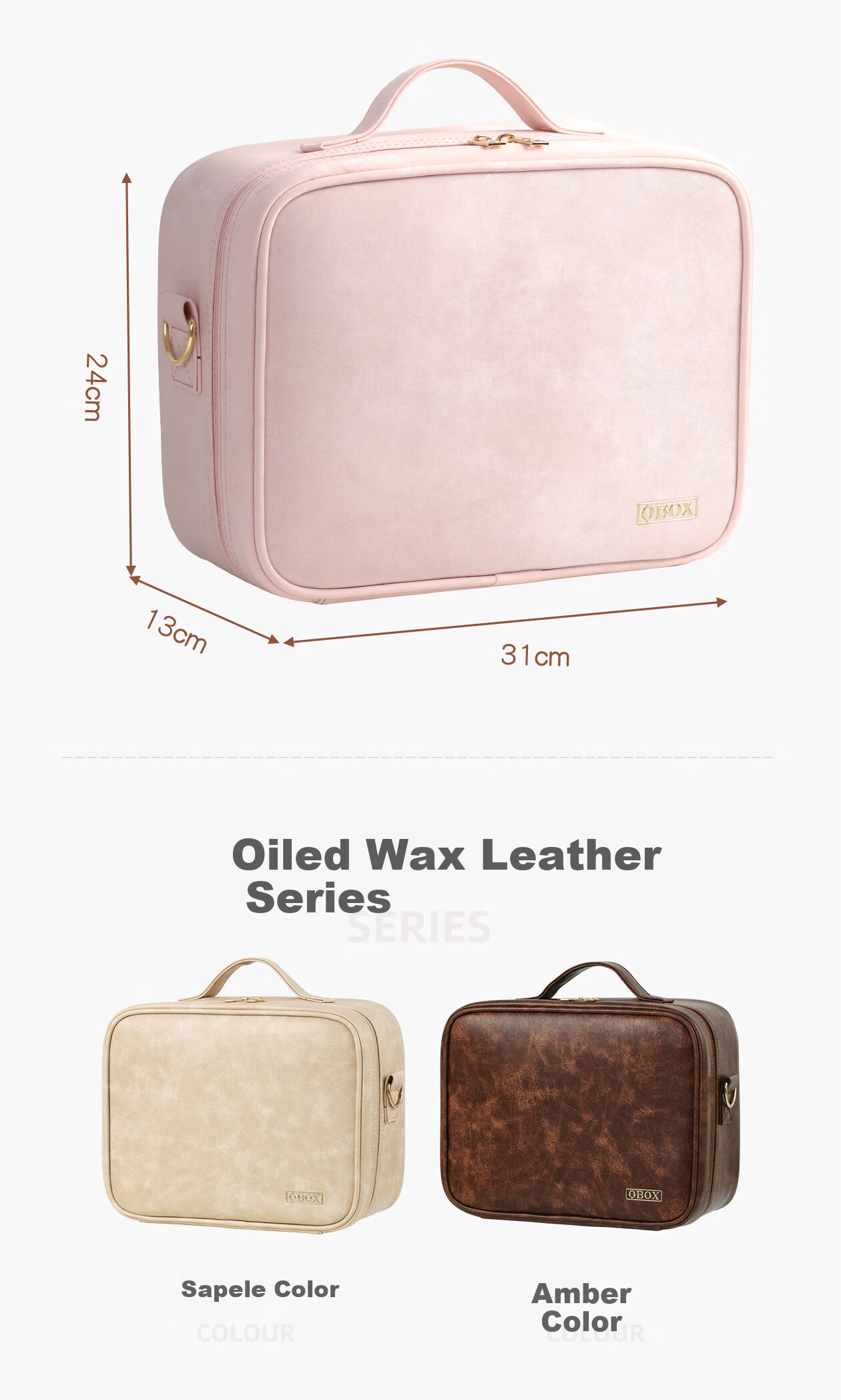 OBOX LED Lighted Makeup Bag with Mirror Vintage Waxed Leather Amber 12-inch 12