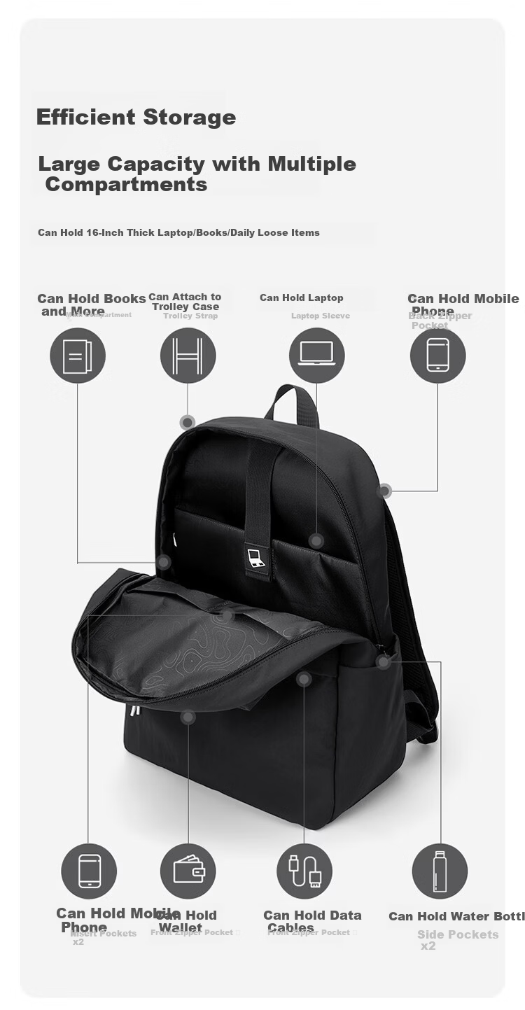 GOLF Lightweight 15.6/16 Inch Laptop Backpack Unisex Casual Travel School Bag 9