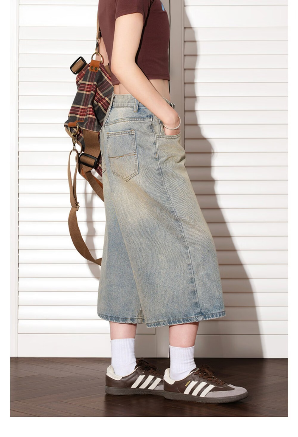 ICH MODE Vintage American Style Lightweight Washed Denim Shorts Thin Women's 2026 New Versatile Seven-Point Pants Black L 7