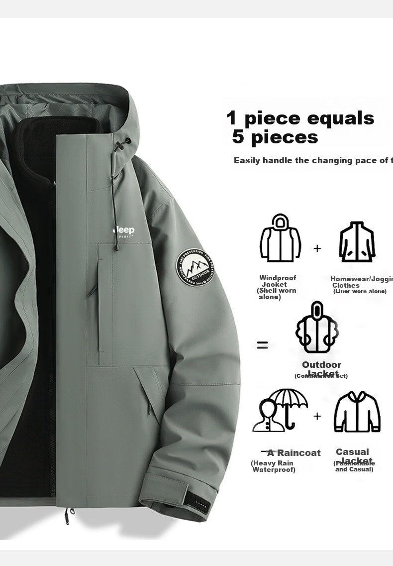 JEEP SPIRIT Men's 3-in-1 Waterproof Outdoor Mountaineering Jacket Autumn Winter Casual Jacket Redwood Brown 3-in-1 M 12