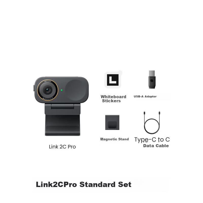 Insta360 Link 2C Pro 4K Video Conference Camera USB Plug-and-Play Graphite Black for PC Live Streaming and Remote Teaching with Intelligent Noise Reduction