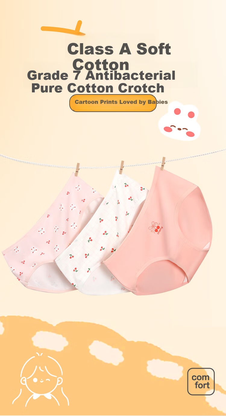 Hodohome Children's Underwear, Girls' 7A Antibacterial Pure Cotton Crotch Triangle Shorts, Girls' Cotton Spandex Cartoon Breathable Panties, 306 150 4