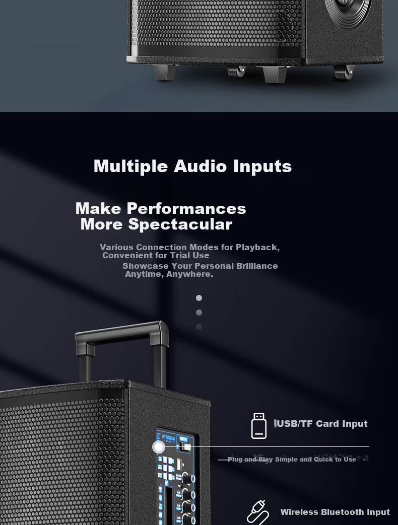 HYUNDAI 12-inch High-Power Square Dance Speaker Portable Trolley Outdoor Bluetooth Stage Speaker with Microphone for Karaoke Performance and Hosting 13