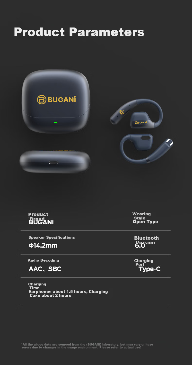 BUGANI Fit B18 Bluetooth Earphones Ear-Hook Open Wireless In-Ear AI Simultaneous Translation Sports Running Noise-Cancelling Ear Clips Comfortable Long Wear Black 7