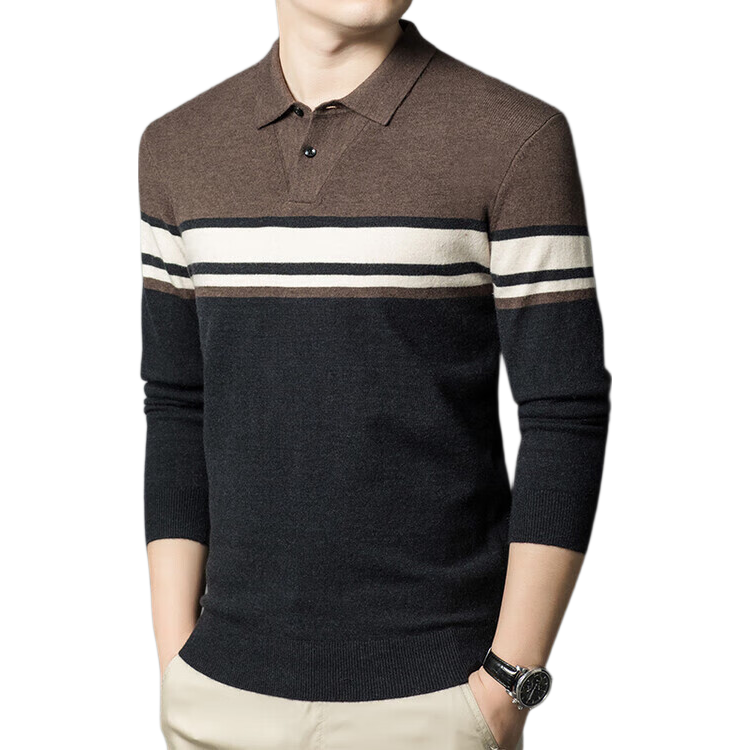 Hengyuanxiang [Wool Blend] Long Sleeve Men's Autumn Winter Thickened Warm Knitted Polo Base Layer Sweater Dark Gray L