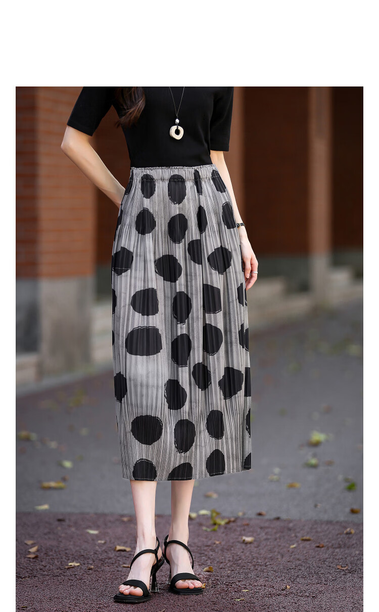 Demana Vintage Overture Spring Elastic Waist Polka Dot Print Balloon Lantern Irregular Pleated Women's Skirt 11