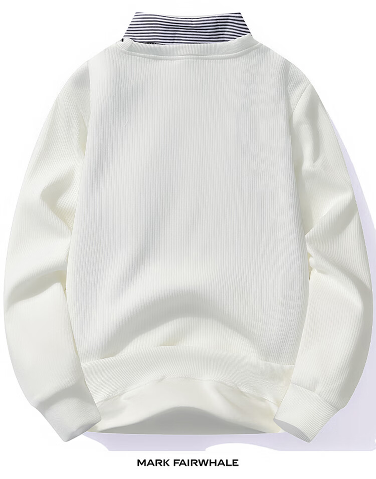 MARK FAIRWHALE Men's Sweatshirt Spring and Autumn Casual Two-in-One Long Sleeve T-Shirt Loose Fit Jacket Base Shirt Off-White XL 4
