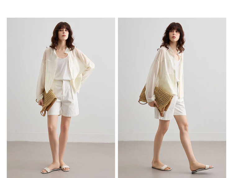 Demana Smooth Tencel Summer Lightweight Crew Neck Shell Button Hem Drawstring Loose Short Women's Jacket 10