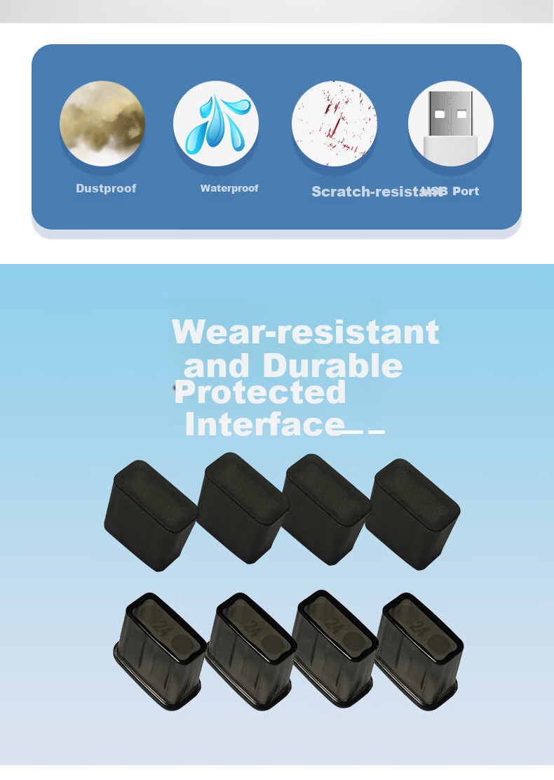 Hengrui Stone USB Male Dust Cap USB Cover USB 3.0 Data Cable Head Protective Sleeve 2.0 Waterproof Oil-proof Scratch-resistant Transparent Black 5 Pieces 2