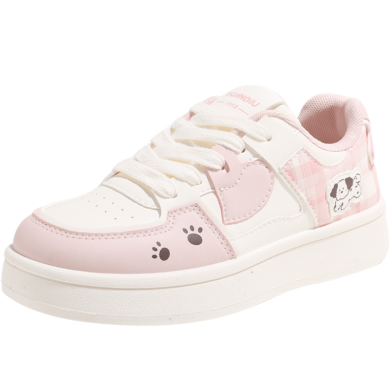 Global Cute Puppy Platform Sneakers for Women 2026 Spring New Thick Sole White Shoes Student Casual Pink Size 38