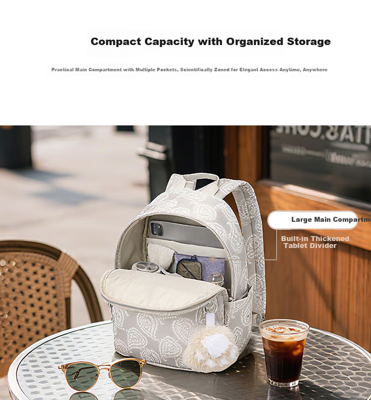 American Tourister Women's Backpack Large Capacity Travel Bag Double Shoulder Bag NM1 Beige Print 3