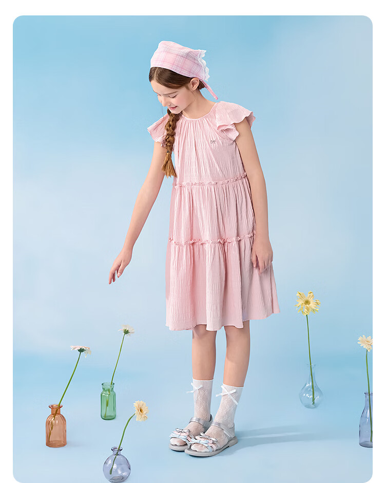 Balabala Girls Dress Children's Dress 2026 New Summer Big Kids Princess Dress Sweet Small Flutter Sleeve Ruffle 19
