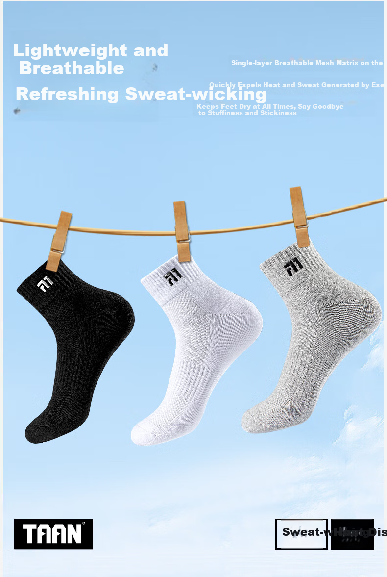 TaanTaan Antibacterial Odor-Resistant Towel Sole Breathable Short Sports Badminton Socks for Men T555 White 3 Pairs Pack 6