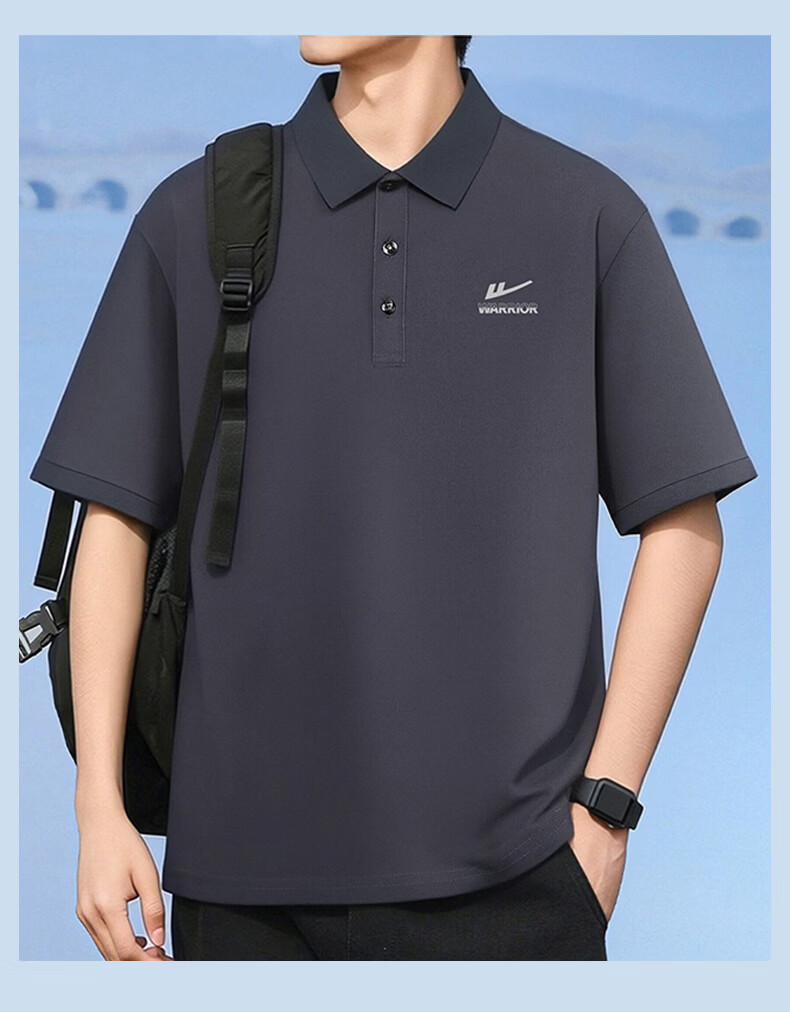 Warrior Men's Polo Shirt Summer Ice Cooling Casual Versatile Short Sleeve T-Shirt Breathable Quick-Dry Loose Fit Dark Gray M 8