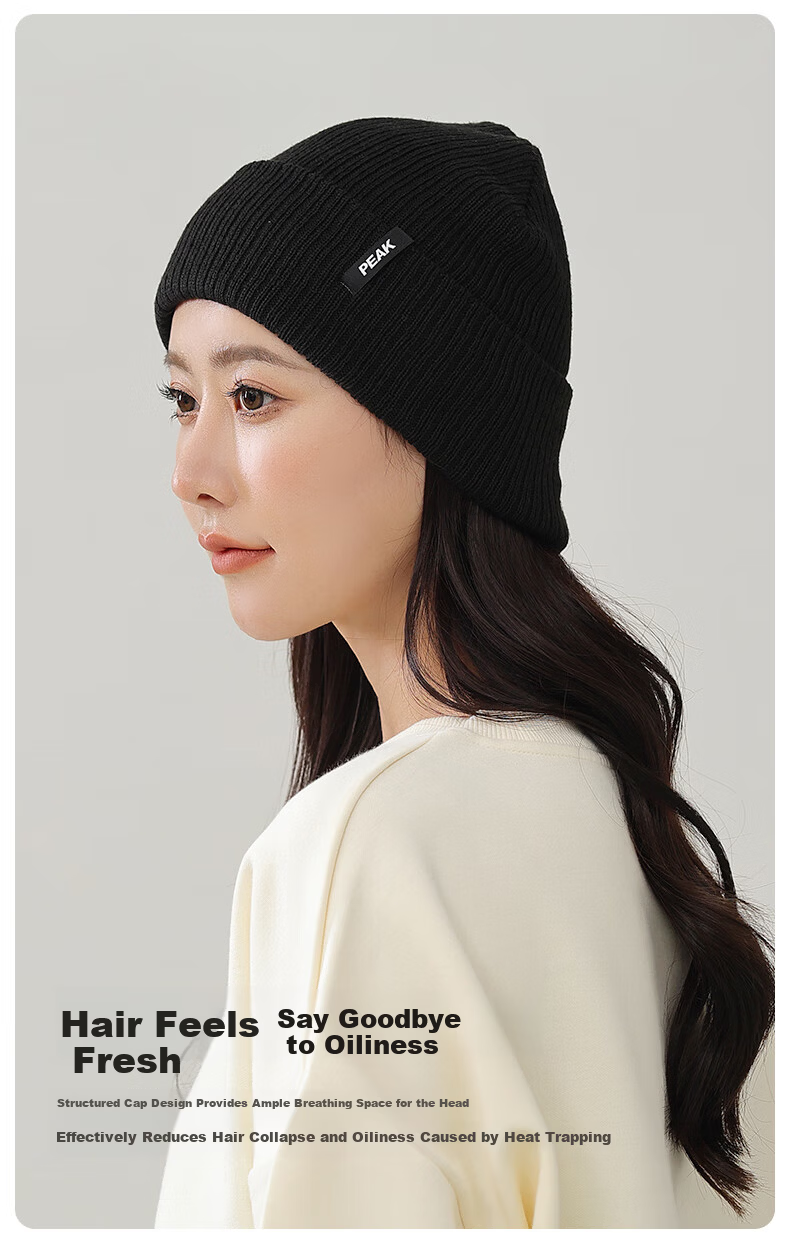 Peak Unisex Thickened Warm Knitted Hat Autumn Winter Ski Cycling Trendy Cold Weather Beanie Black 4