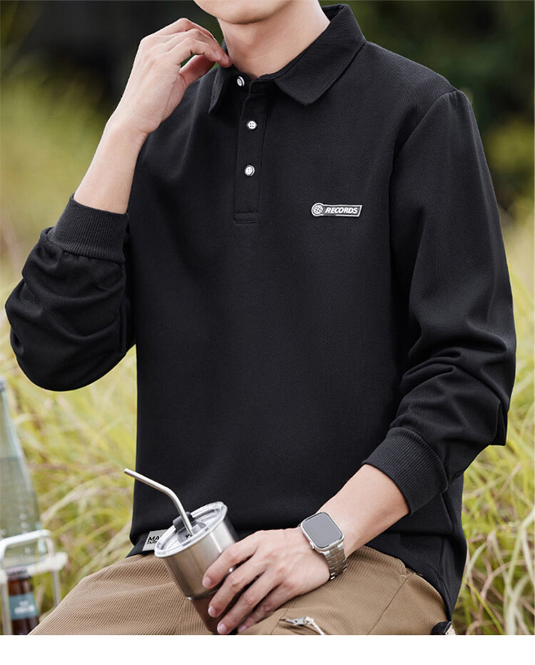 MARK FAIRWHALE Men's Sweatshirt Spring and Autumn American Casual Long Sleeve T-Shirt Polo Jacket Dark Gray XL 9
