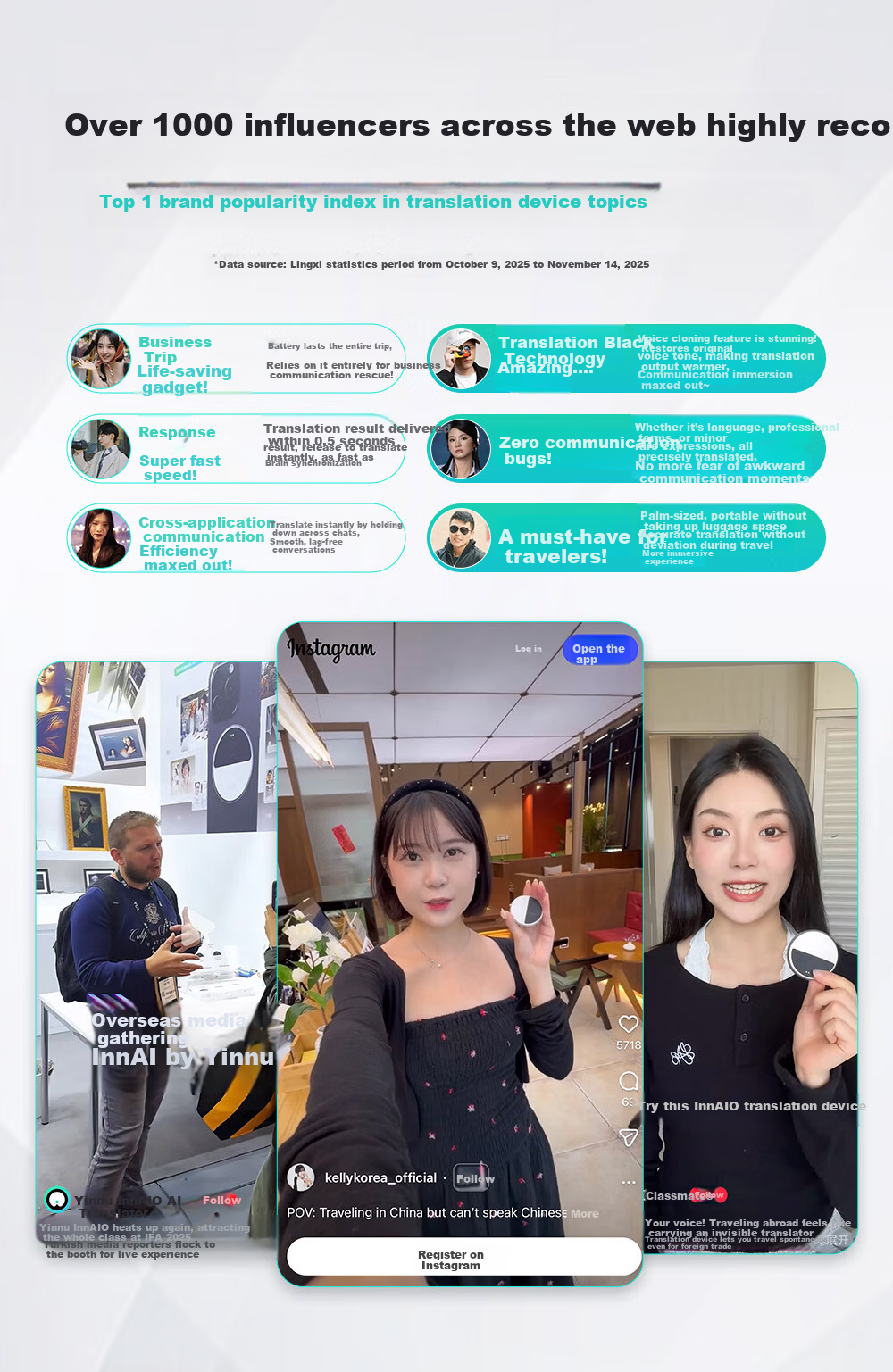 InnAIO Inno AI Key Magnetic Translator T10 [Voice Cloning] Cross-App Simultaneous Multi-Language Real-Time Translator Obsidian Black Portable Travel Essential 3
