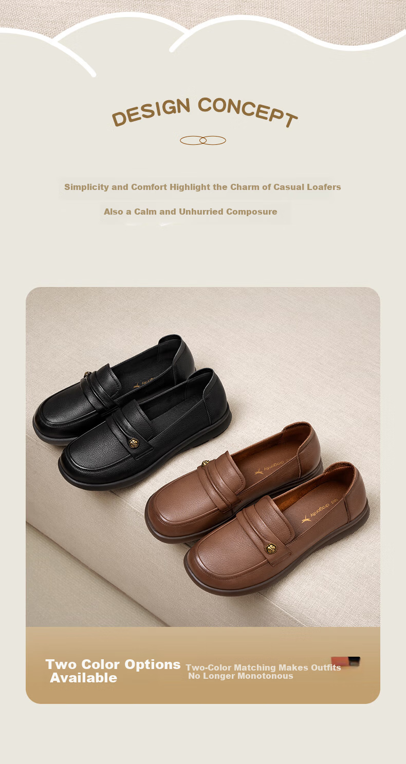 Red Dragonfly Women's Spring Summer Soft Sole Elderly Leather Flat Shoes WJB35828 Black Size 36 1