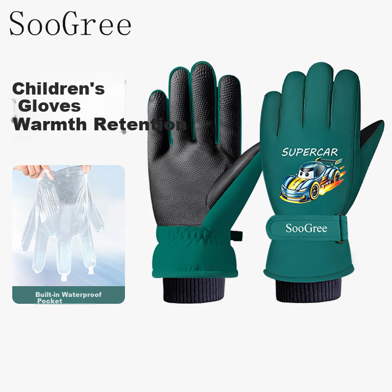SooGree Kids Ski Gloves Fingered Winter Snowproof Waterproof Warm Cartoon Outdoor Touchscreen Gloves