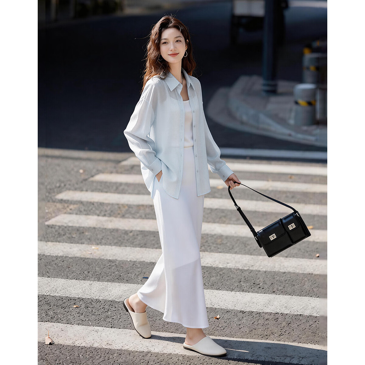 Demana [Yunjian Shiyi] Spring Simple Gentle Style Lapel Patchwork Chiffon Blouse Loose Petite Women's Shirt