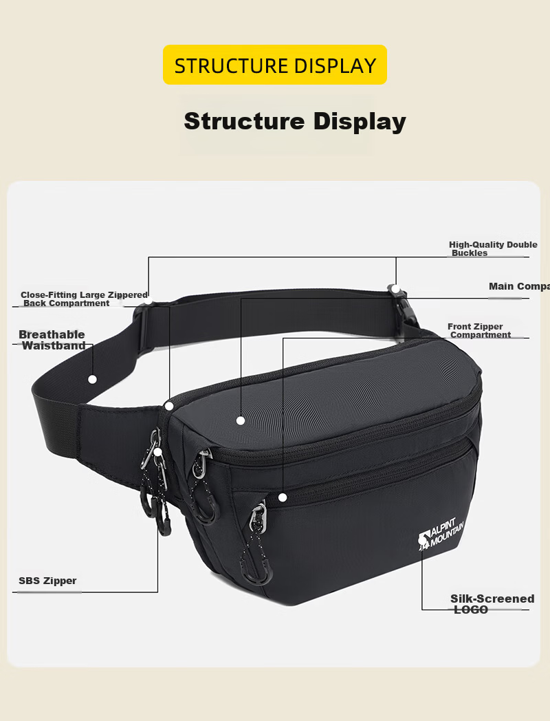 ALPINT MOUNTAIN Elmont Waist Bag Chest Bag Casual Outdoor Crossbody Bag Multifunctional Large Capacity Lightweight Sports Cycling Tactical Bag 10