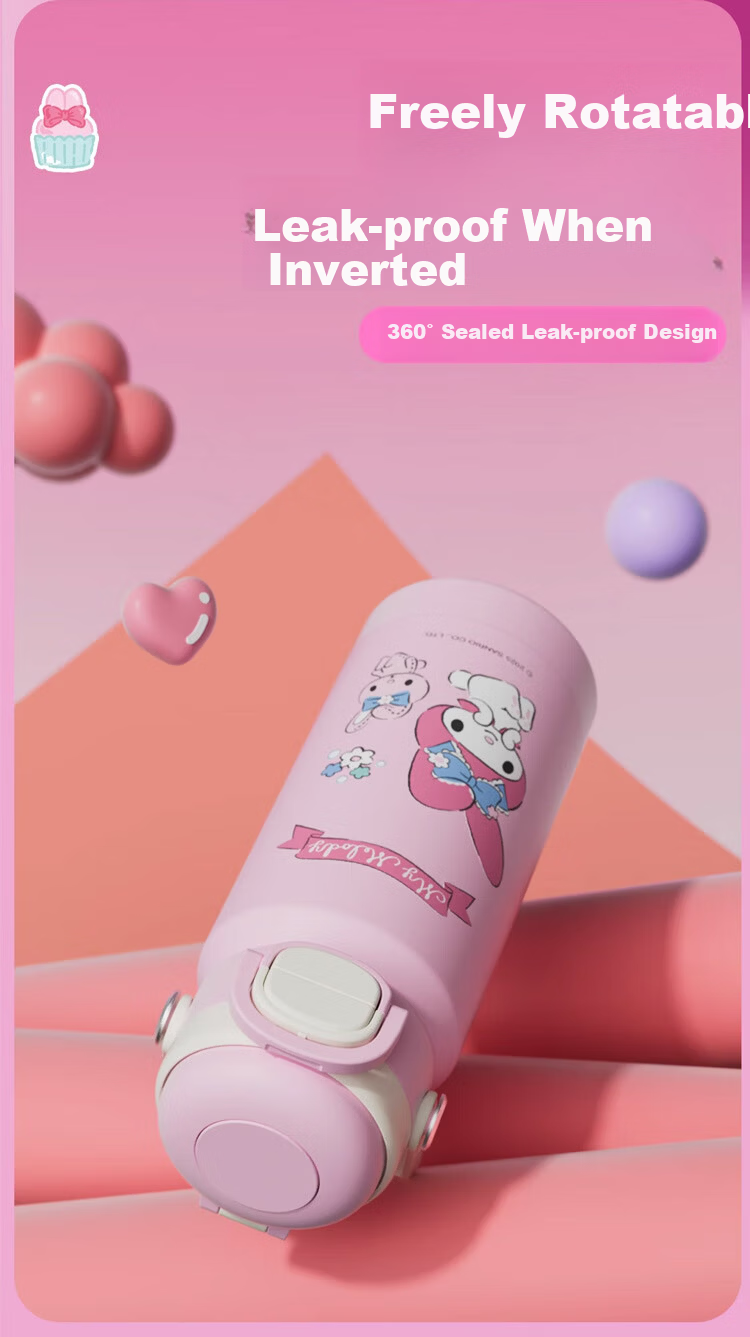 BEDDYBEAR Children's Double Drinking Insulated Bottle Portable Straw Water Cup Student School Carrying Water Bottle 510ml Duoduo Kuromi 11