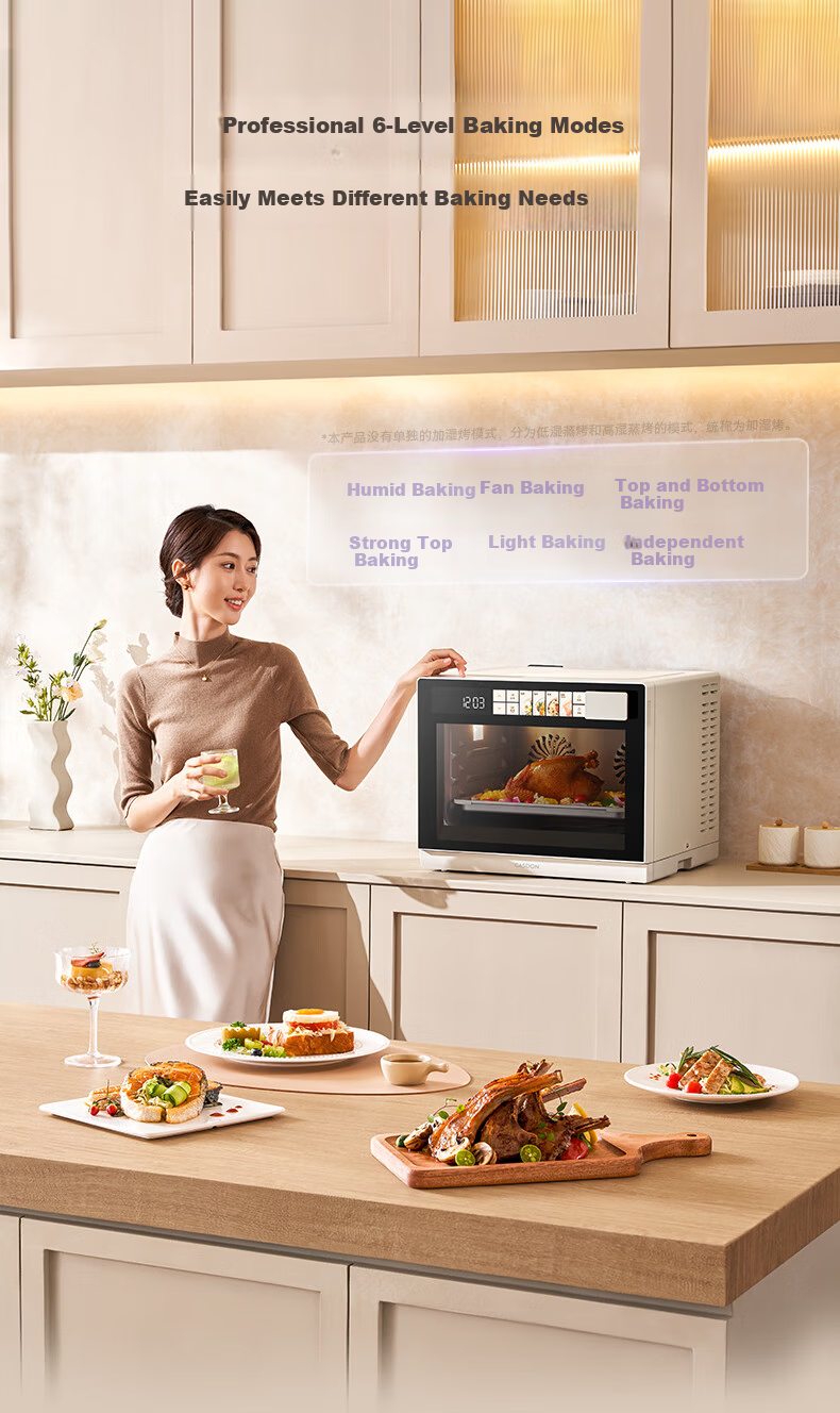 CASDON Yang Mi Recommended 32L Countertop Microwave Oven with Steam, Bake, Roast, and Air Fry Functions Dual Convection Purple Flame T8 12