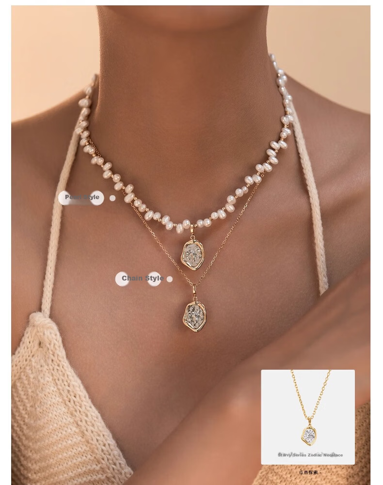 Amber Lollipop Zodiac Pearl Necklace for Women Small Niche Clavicle Chain Valentine's Day Birthday Gift for Girlfriend Wife 17