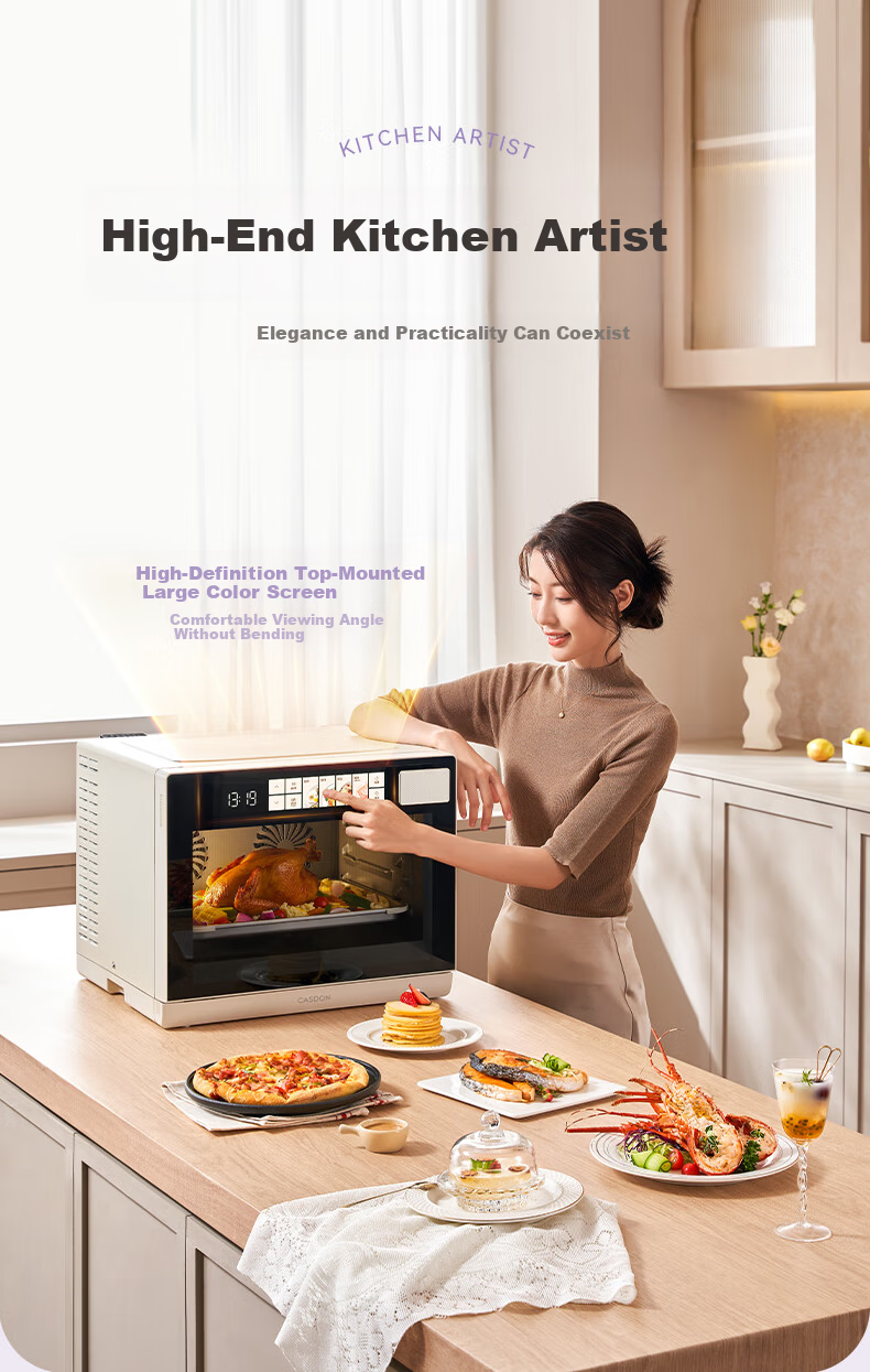 CASDON Yang Mi Recommended 32L Countertop Microwave Oven with Steam, Bake, Roast, and Air Fry Functions Dual Convection Purple Flame T8 2