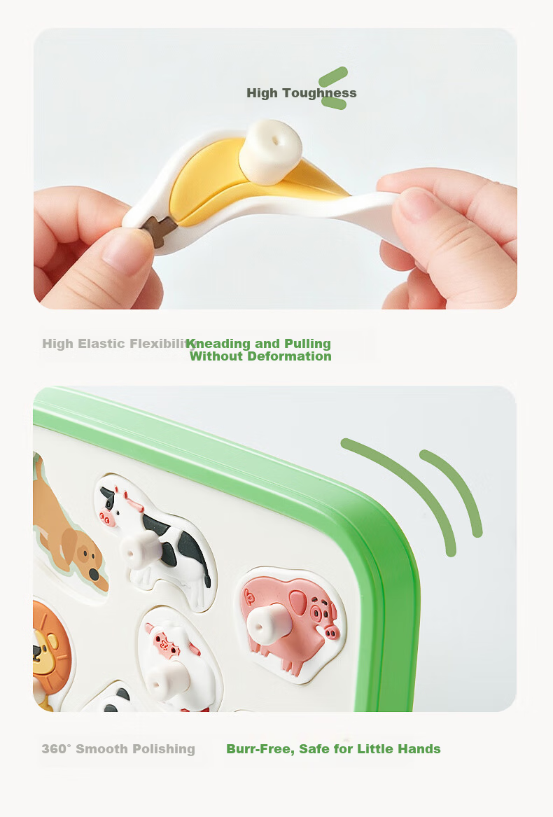 BG-BABYGO Montessori Early Education Animal Matching Puzzle Baby Building Blocks Food-Grade Silicone Chewable Educational Toy 5