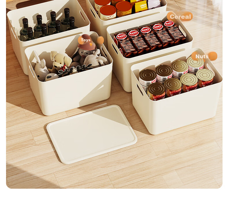 DOCOXO Storage Box Desktop Organizer Snack Stationery Multi-Functional Household Dormitory Covered Milk White Large Low Profile 7