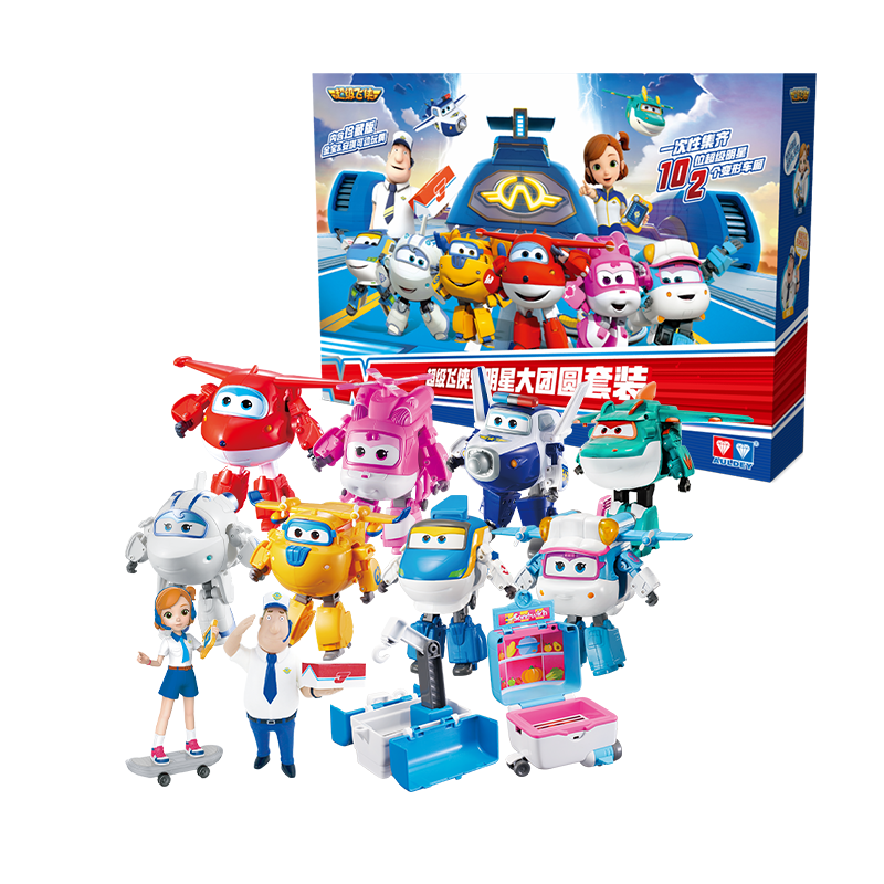 AULDEY Super Wings 12-Piece All-Star Reunion Set Transforming Robot Toys Ledi and Xiao Ai Birthday Gift