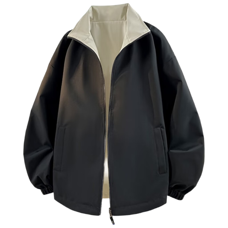 Wassup Sohot Men's Reversible Jacket Spring Autumn Outdoor Casual Stand Collar Flight Jacket Black 2XL