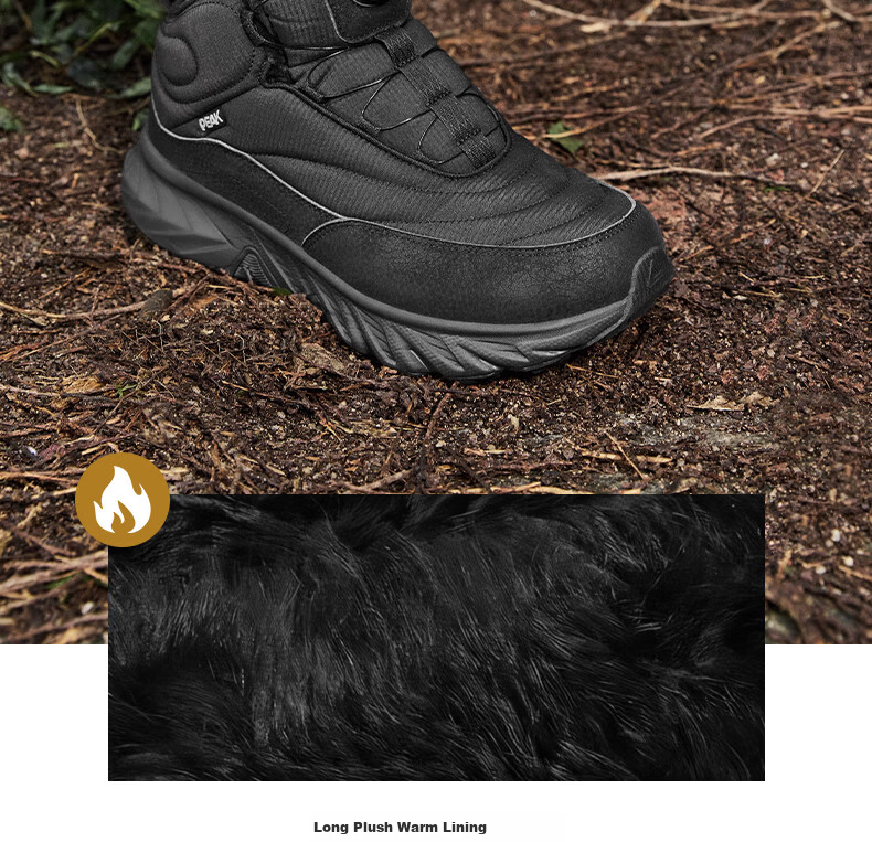 PEAK Taiji Expedition High-Top Cotton Shoes Summer Men's Fleece Warm Outdoor Casual Non-Slip Wear-Resistant Black Sports Shoes 10