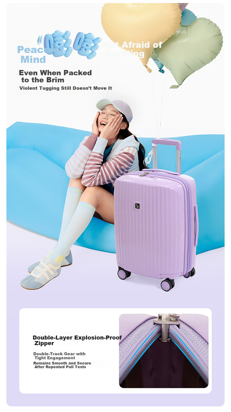 OIWAS Boom Boom 24-inch Luggage Women's Checked Dopamine Expandable Large Capacity Trolley Travel Suitcase with Password Lock Purple 9