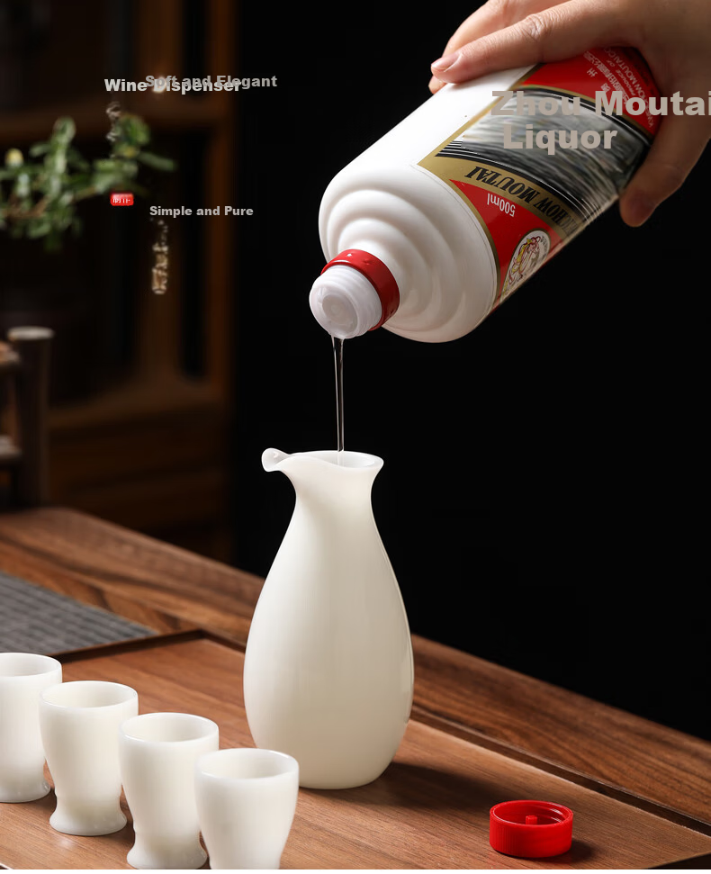 Su Ceramic Icy Jade Porcelain Liquor Set Ceramic Baijiu Cups Decanter 2 Pots 6 Cups Premium Gift for Friends 5