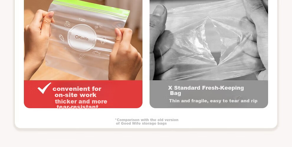 Good Wife Food Sealing Bags Small Size Stand-Up 40pcs Thickened Double-Strap Seal Fresh-Keeping Storage Freezer Bags 13