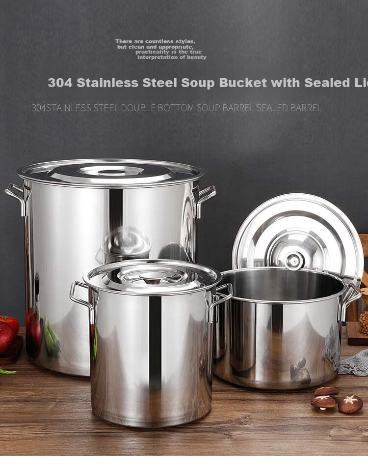 Universal 304 Stainless Steel Commercial Large Soup Pot 36x23cm with Lid Stewing Pot Round Bucket Rice Bucket Braised Meat and Marinade Bucket Canteen Oil Bucket 1