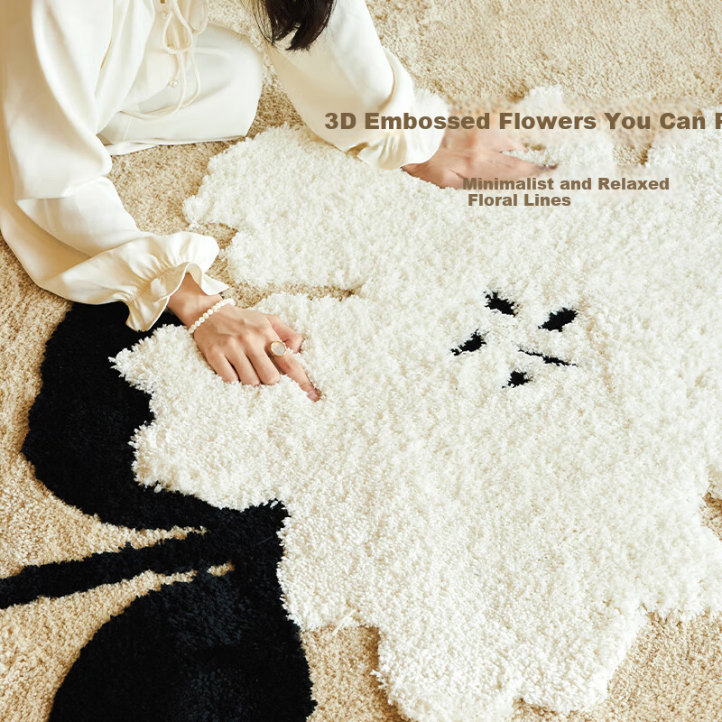 Keecy Cream Style Living Room Carpet Soft French Light Luxury High-End Bedroom Bedside Creative Long Pile Rug
