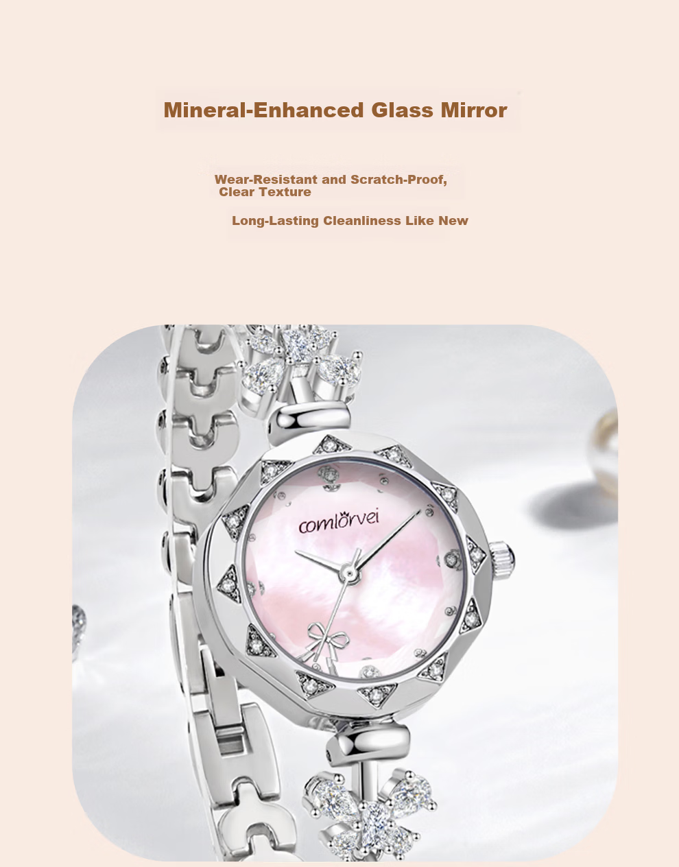 COMLORVEI Bowknot Diamond Bracelet Watch Women's British Style Waterproof Elegant Wristwatch Gift 695 14